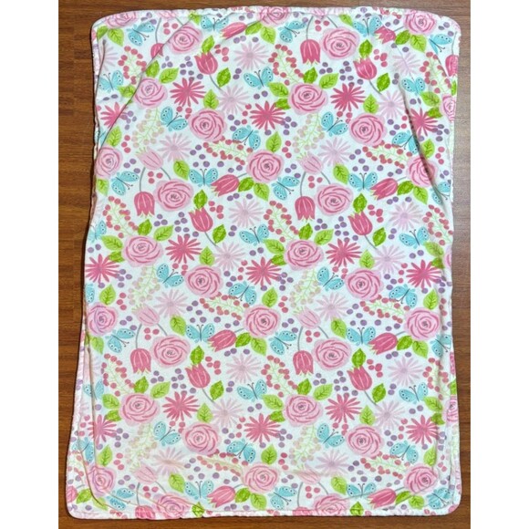 Parent’s Choice Pink Floral Butterfly Fleece Baby Blanket Reversible 30x40 Lovey - Picture 2 of 6